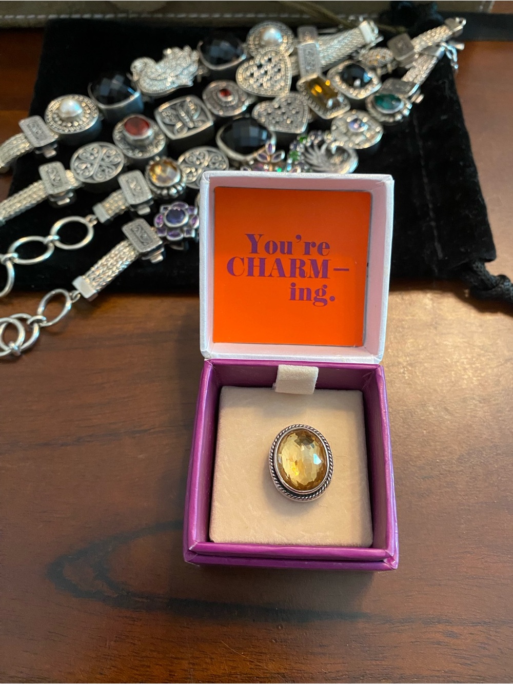 Lori Bonn Sterling Silver yellow crystal slide charm
